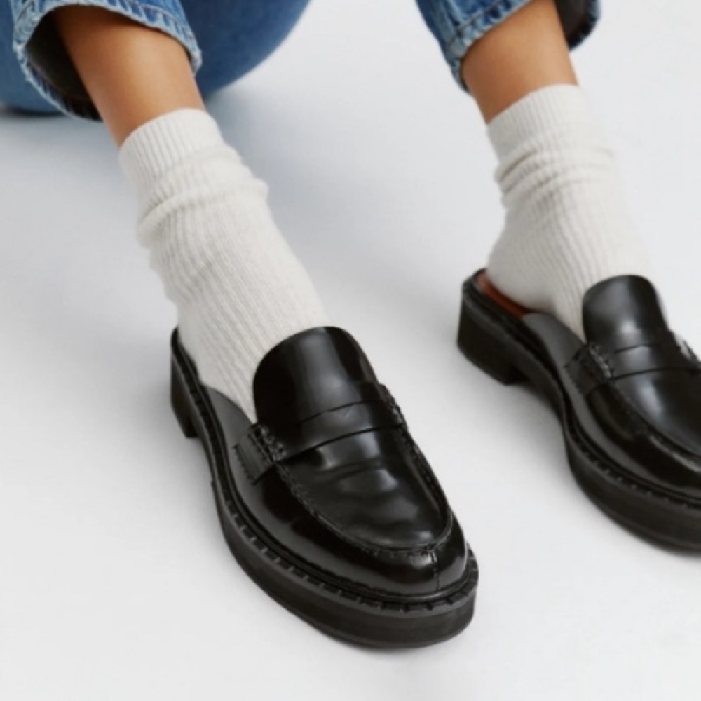 Dark Academia Reformation Angie Loafer Mules Black Leather Size 9.5